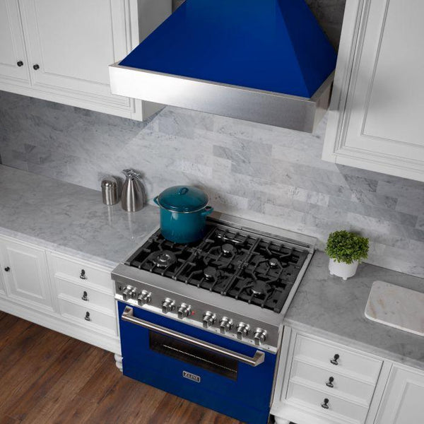 ZLINE 36 in. Professional Gas Burner/Electric Oven in DuraSnow® Stainless with Blue Gloss Door 8