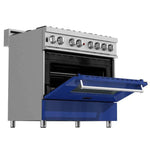 ZLINE 36 in. Professional Gas Burner/Electric Oven in DuraSnow® Stainless with Blue Gloss Door2