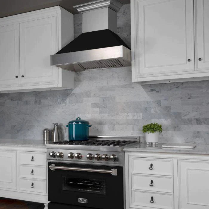 ZLINE 36 in. Professional Gas Burner/Electric Oven in DuraSnow® Stainless with Black Matte Door