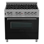 ZLINE 36 in. Professional Gas Burner/Electric Oven in DuraSnow® Stainless with Black Matte Door1