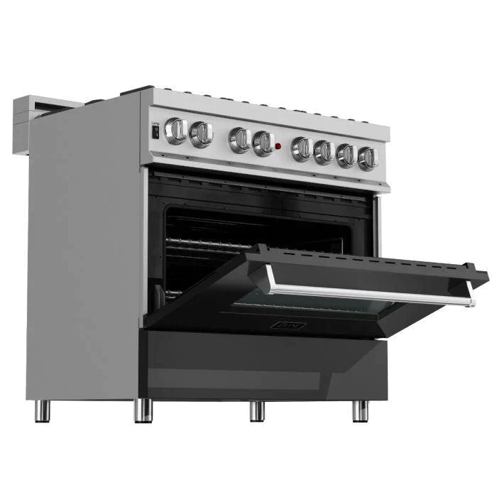 ZLINE 36 in. Professional Gas Burner/Electric Oven in DuraSnow® Stainless with Black Matte Door 2