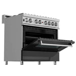 ZLINE 36 in. Professional Gas Burner/Electric Oven in DuraSnow® Stainless with Black Matte Door2