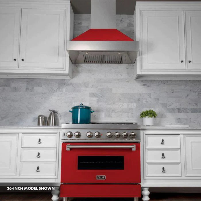 ZLINE 30 in. Professional Gas Burner/Electric Oven in DuraSnow® Stainless with Red Gloss Door