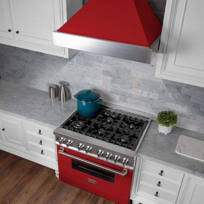 ZLINE 36 in. Professional Gas Burner/Electric Oven in DuraSnow® Stainless with Red Matte Door