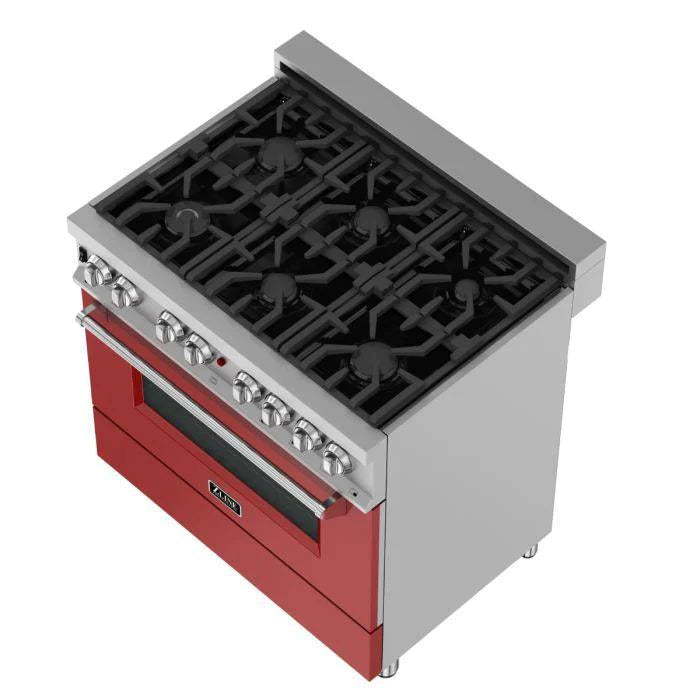ZLINE 36 in. Professional Gas Burner/Electric Oven in DuraSnow® Stainless with Red Matte Door
