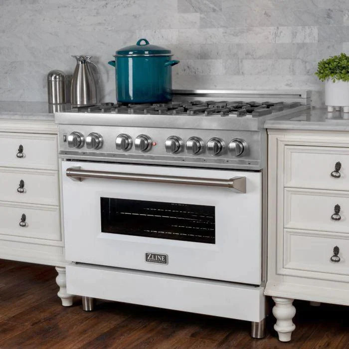 ZLINE 36 in. Professional Gas Burner/Electric Oven in DuraSnow® Stainless with White Matte Door 4