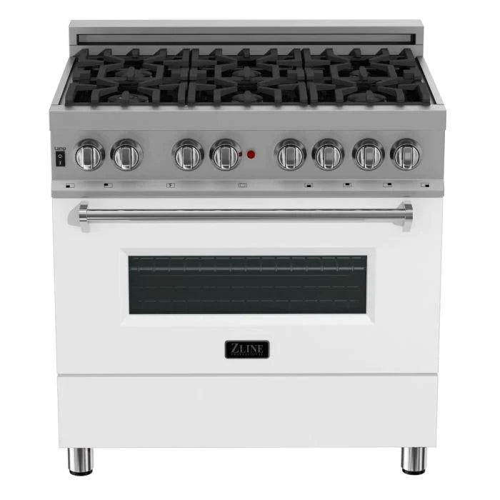 ZLINE 36 in. Professional Gas Burner/Electric Oven in DuraSnow® Stainless with White Matte Door 2