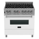 ZLINE 36 in. Professional Gas Burner/Electric Oven in DuraSnow® Stainless with White Matte Door2