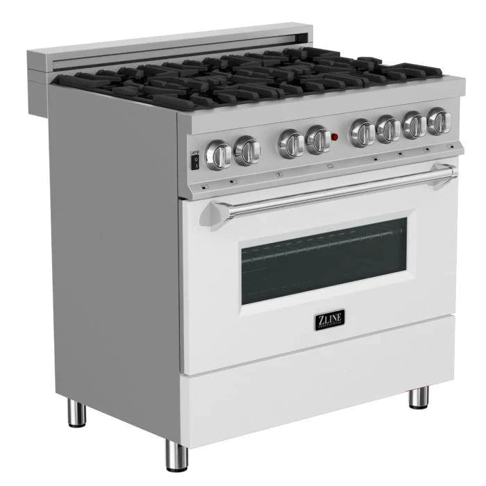 ZLINE 36 in. Professional Gas Burner/Electric Oven in DuraSnow® Stainless with White Matte Door