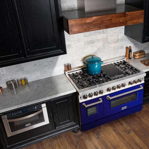 ZLINE 48 in. Professional Gas Burner/Electric Oven Stainless Steel Range with Blue Gloss Door 2