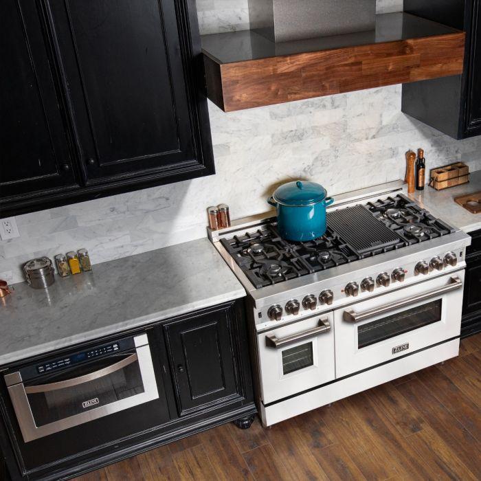ZLINE 48 in. Professional Gas Burner/Electric Oven Stainless Steel 6.0 cu.ft. 7 Range - White Matte Door